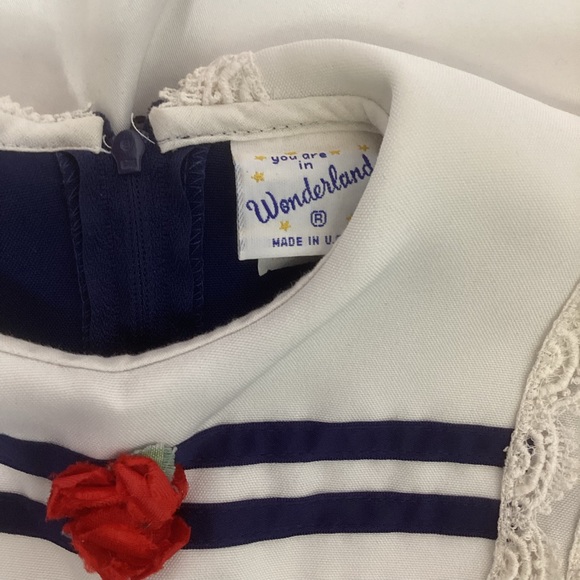 Vintage toddler size 4 Navy Blue white bib pleated dress - Picture 10 of 12